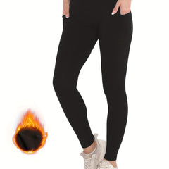 High Waist Fleece Lined Yoga Pants with Side Pocket