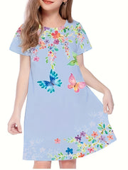 Butterfly Graphic Short Sleeve Dress Girls Summer