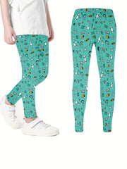 Cartoon Rainbow Print Skinny Leggings, Soft Comfy Tights Pants