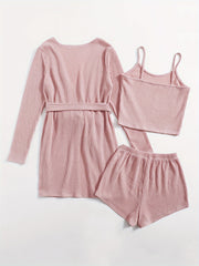 Women's Pajama Set Long Sleeve Robe & Cami Top & Shorts
