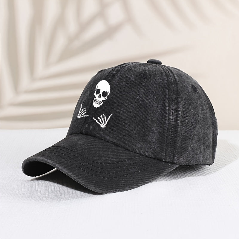 Kids Sunshade Distressed Baseball Cap With Skull Print