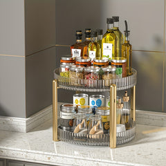 Double Layer Golden Turntable Kitchen Storage Shelf