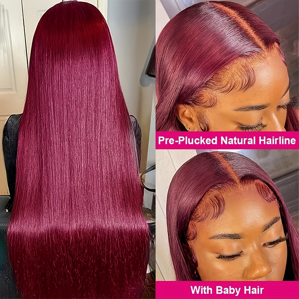 Burgundy 13x4 Transparent Straight Lace Front Wigs Human Hair 150 Density