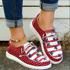 Polka Dot Canvas Shoes Star Pattern Low Top Lace Up Lightweight Comfort