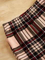 Girl's 2pc Puff Sleeve T-shirt & Flared Pants Set Plaid Pattern Outfit
