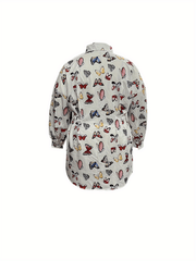 Plus Size Butterfly Print Button Up Blouse