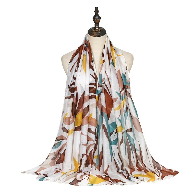 Leaf Plant Print Shawl Lightweight Casual Warm Scarf