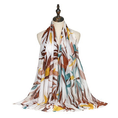 Leaf Plant Print Shawl Lightweight Casual Warm Scarf