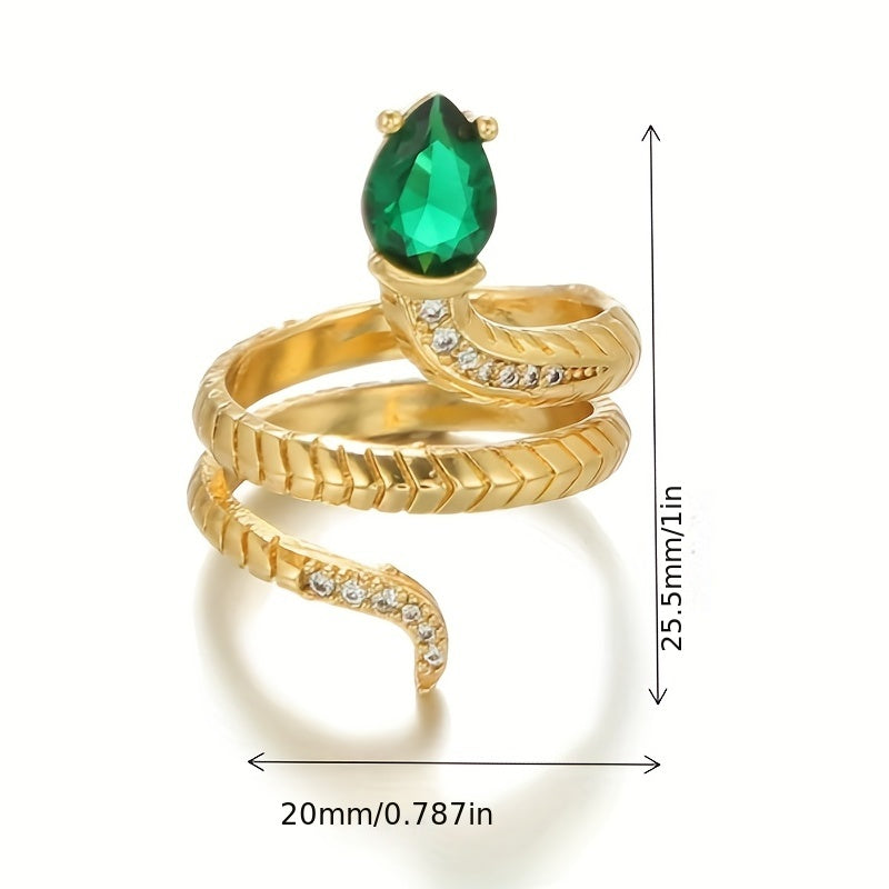 Snake Brass CZ Inlaid Ring Golden Finger Jewelry Decor