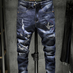 Men's Slim Fit Royal Jeans with Embroidered Print