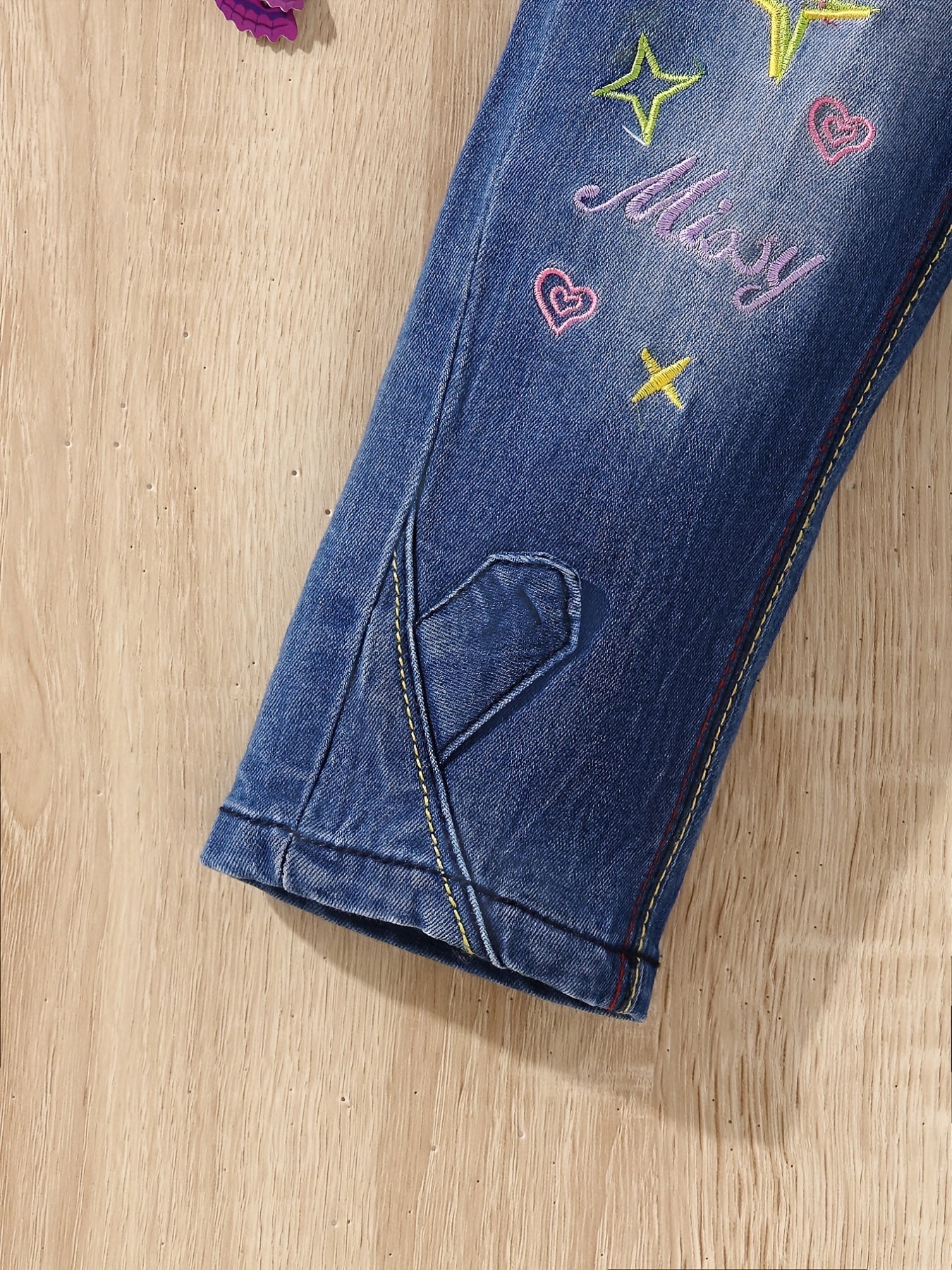 Girls' Stars Embroidered Casual Cropped Jeans Capris