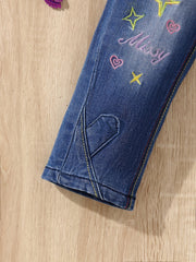 Girls' Stars Embroidered Casual Cropped Jeans Capris
