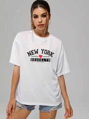 Women's Casual Short Sleeve Sports Top Letter Print Tee