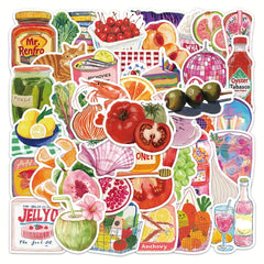 50pcs Pink Mediterranean Artistic Stickers Honey Fruits Vegetables Cat PVC