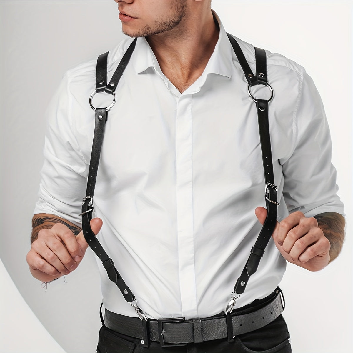 Men's Handsome Bib Pants Punk Business Shirt Straps