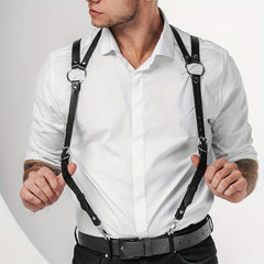 Men's Leather Suspenders Belt Shoulder Harness