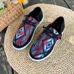 Women's Geometric Canvas Slip-On Flat Shoes Casual Loafers