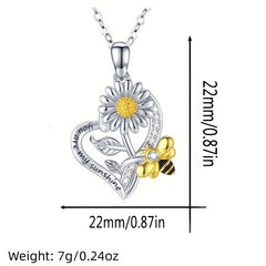 Sunflower Heart Pendant Necklace for Girls