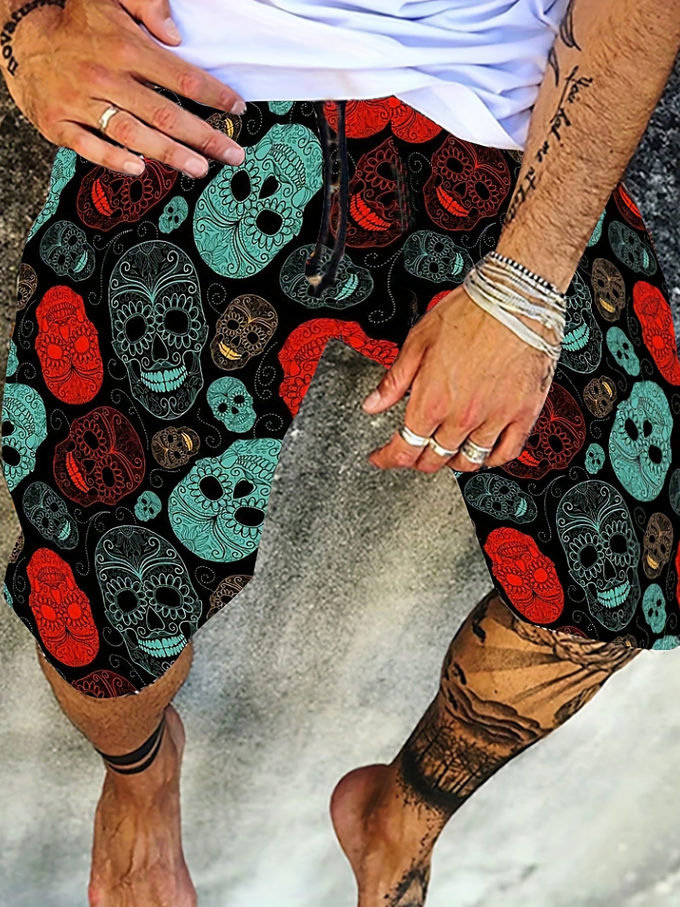Men's Patriotic Skull Print Shorts Comfortable Stretchy Summer Clothing