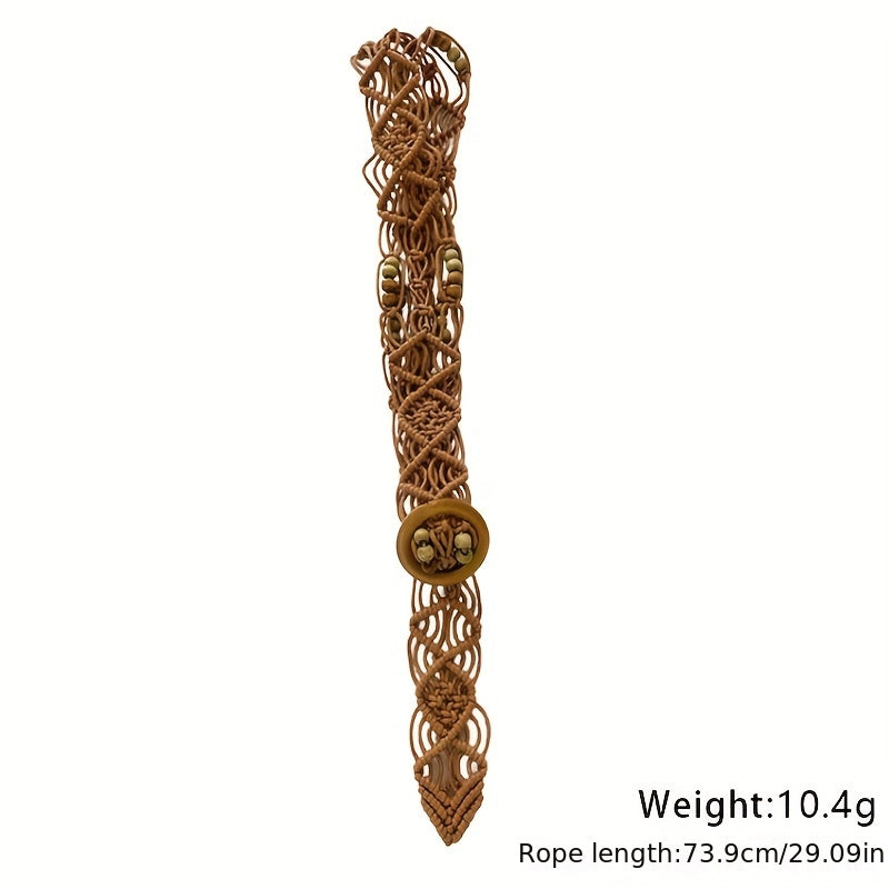 Boho Hollow Out Braided Belt Vintage Wax Rope Waistband Casual Jeans Belt
