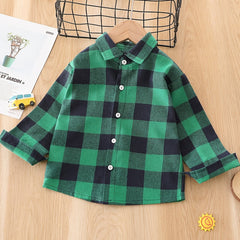 Boys Plaid Long Sleeve Shirt Fall Blouse