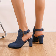 Metal Beads Block Heel Denim Ankle Boots