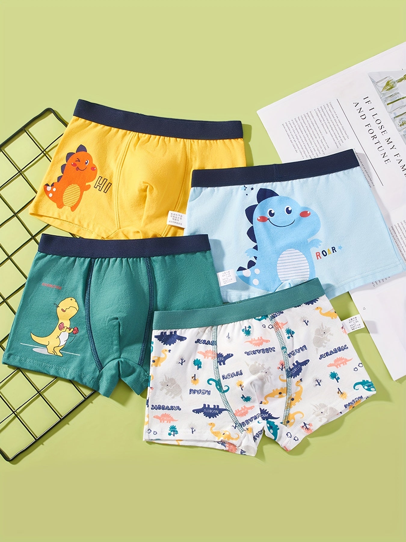 4pcs Boys Dinosaur Boxer Briefs Soft Breathable Underwear