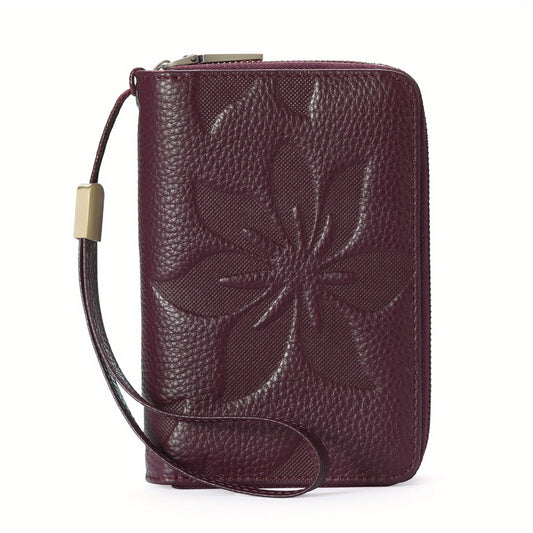 Classic Leather Wallet with Strap & Dual Zipper Closure