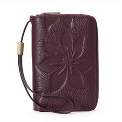 Classic Leather Wallet with Strap & Dual Zipper Closure