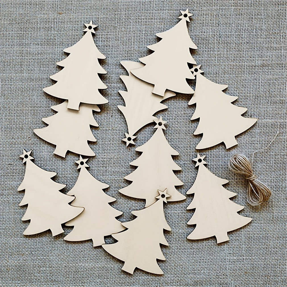 10pcs Wooden Christmas Tree Pendant DIY Crafts Snow Decoration