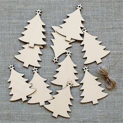 10pcs Wooden Christmas Tree Pendant DIY Crafts Snow Decoration