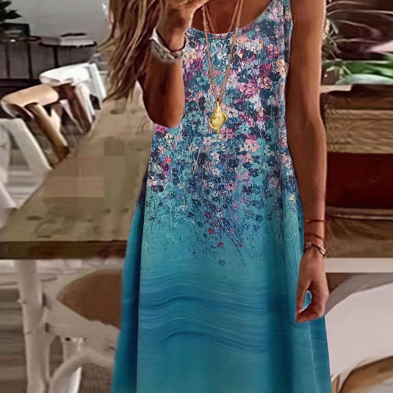 Floral Print Spaghetti Dress Sleeveless Summer Dress