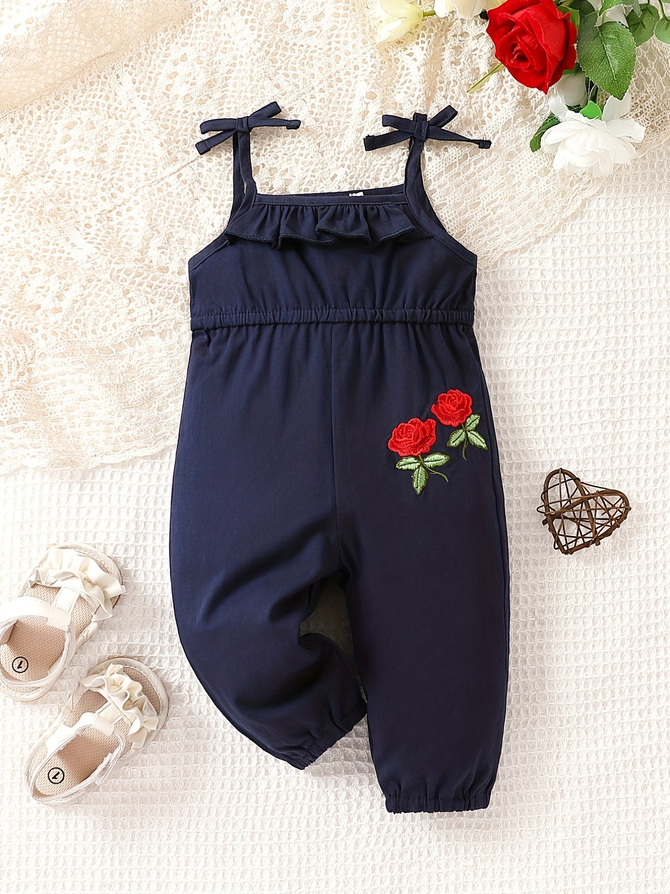 Rose Embroidery Toddler Girls' Jumpsuit Sleeveless Long Outfit