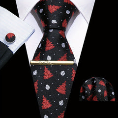 Barry Wang Red&Black Woven Silk Floral Paisley Tie Set
