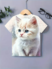 Funny Kitty Graphic Short Sleeve T-shirt For Girls