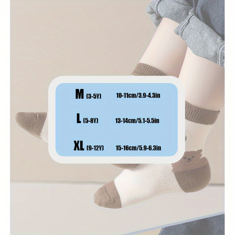 5 Pairs Boy's Cartoon Striped Crew Socks Comfortable Casual Style Unisex Socks