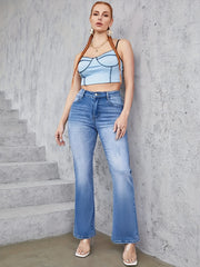 Button Fly High Rise Flared Leg Jeans