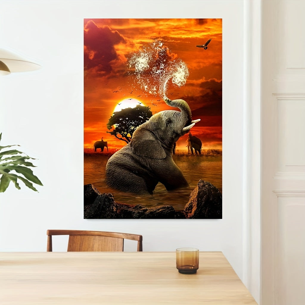 Elephant Sunset Canvas Painting Art Kit for Beginners
