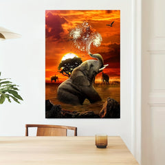 Elephant Sunset Canvas Painting Art Kit for Beginners
