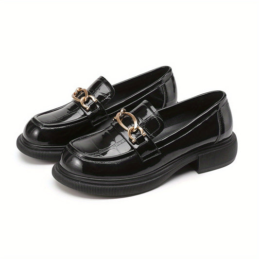 Women's Chain Decor Loafers Chunky Heel Slip On Shoes