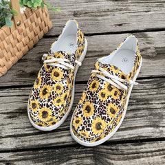 Flower & Leopard Print Canvas Casual Lace Up Low Top Shoes