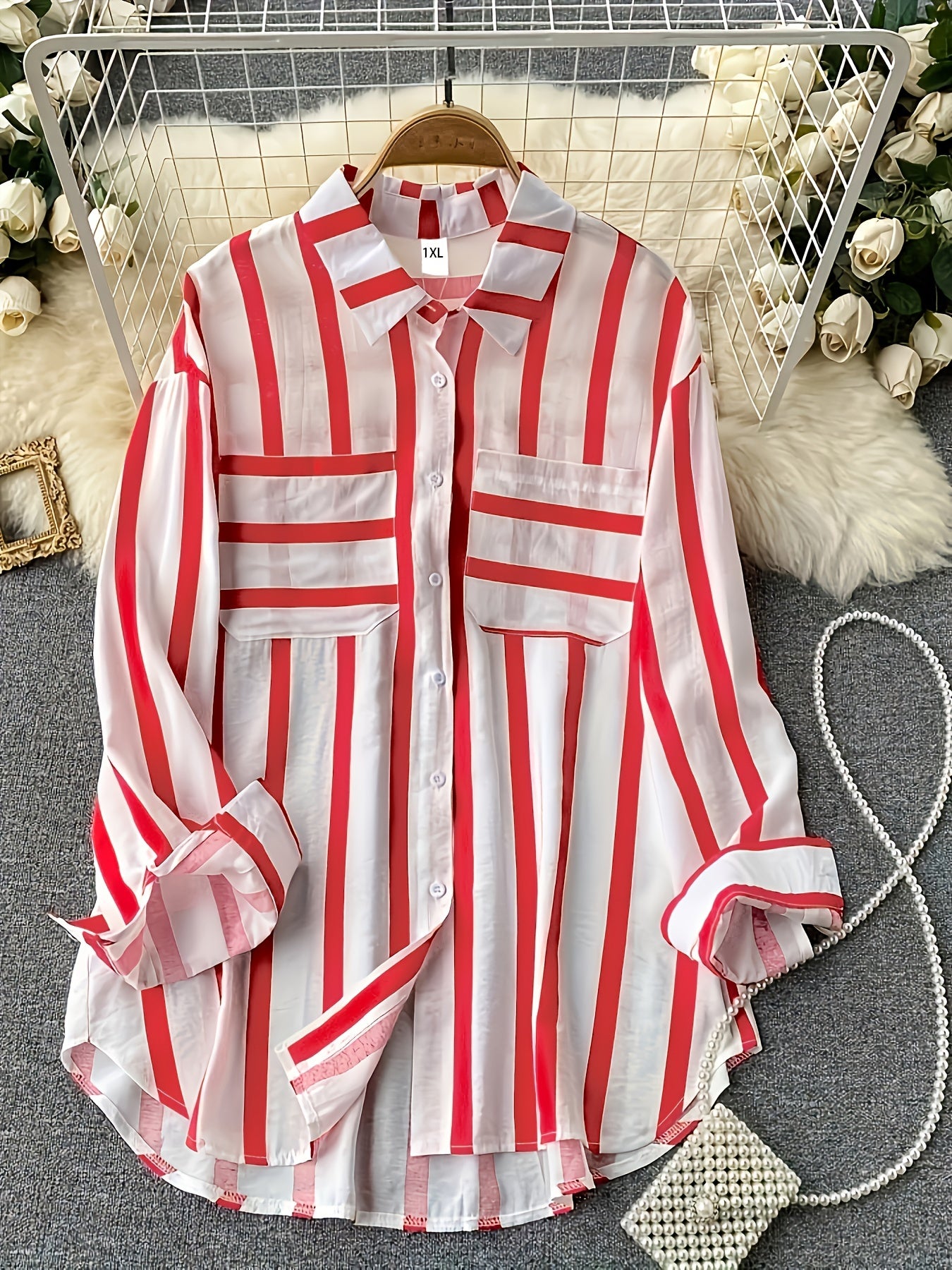 Stripe Print Long Sleeve Blouse