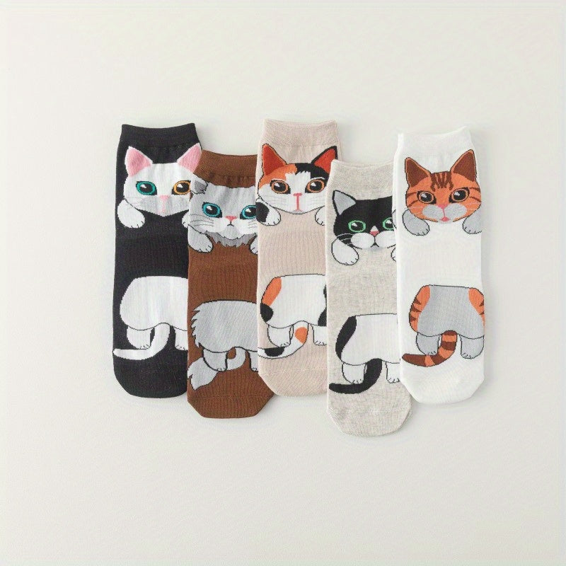 5 Pairs Cartoon Cat Socks Women's Stockings Hosiery