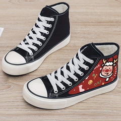 Christmas Reindeer Print Plush Lined Thermal Chunky Canvas Sneakers