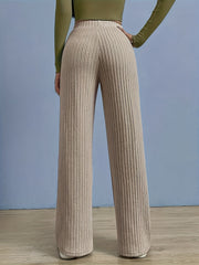 Ribbed Straight Leg Pants Casual Elastic Waist Pants