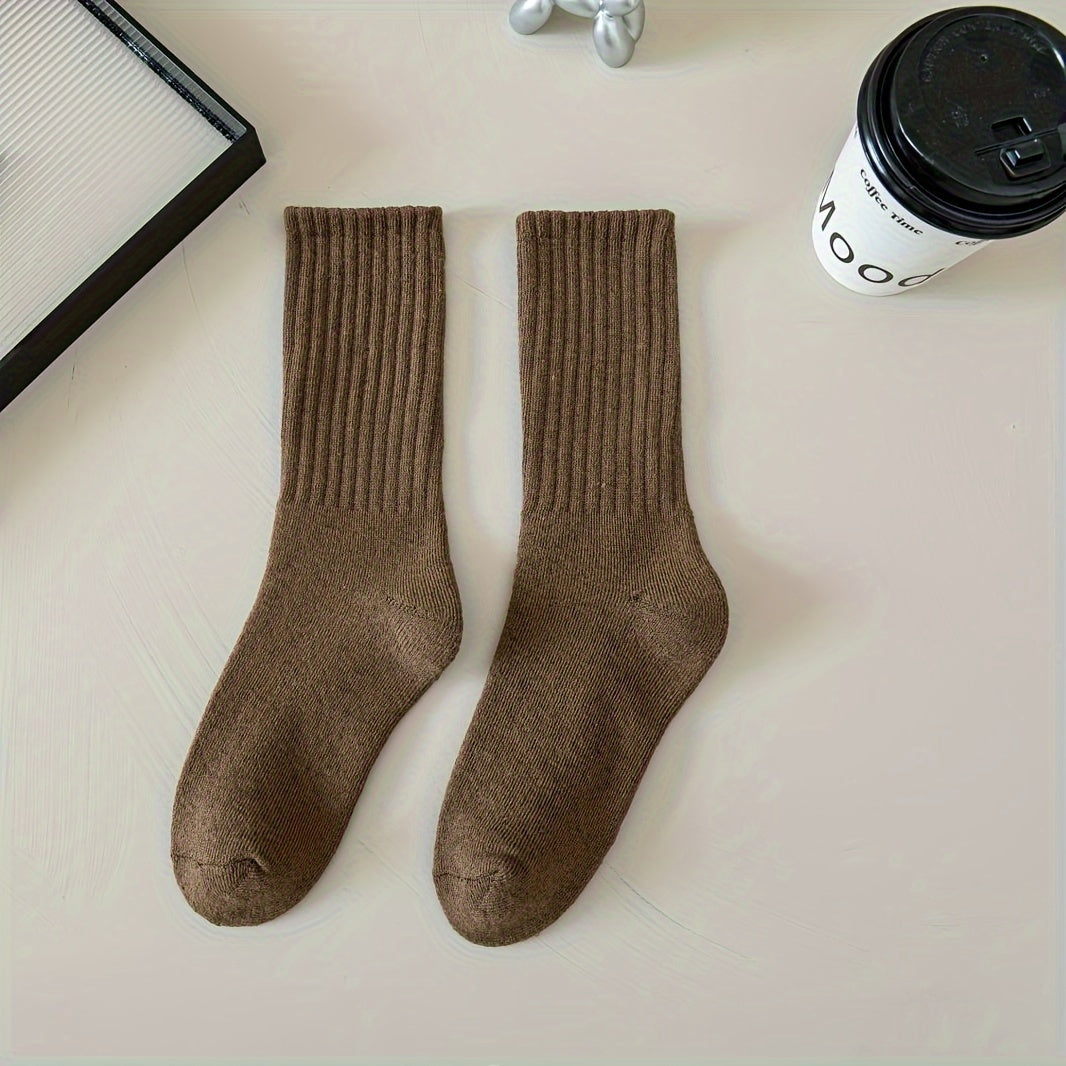 6 Pairs Plus Size Knee Socks Set - Women's Plus Solid Thickened Mid-calf Socks