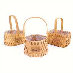 Wooden Chip Flower Basket Handheld Grass Woven Flower Pot