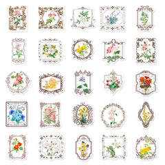 50pcs Retro Flower Stickers for Garden Diary Laptop Water Cup DIY Journal