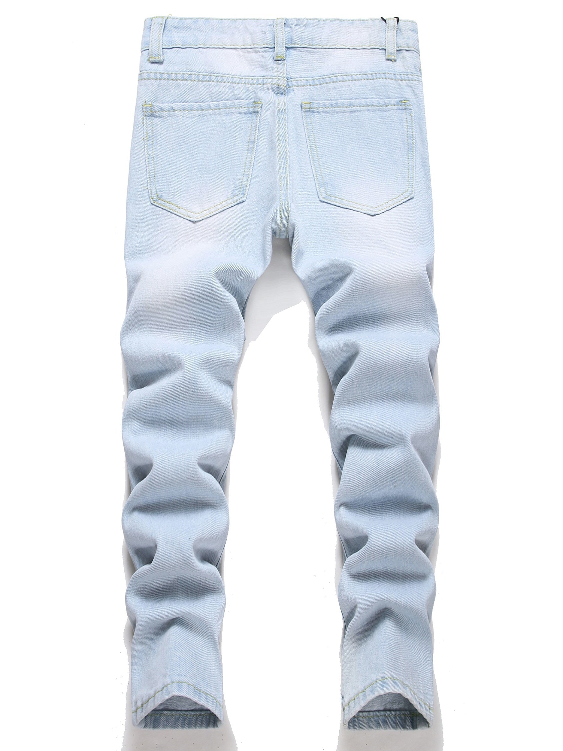 Boys Rose Print Ripped Jeans Denim Pants for Spring and Autumn