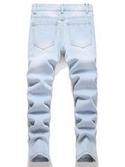 Boys Rose Print Ripped Jeans Denim Pants for Spring and Autumn
